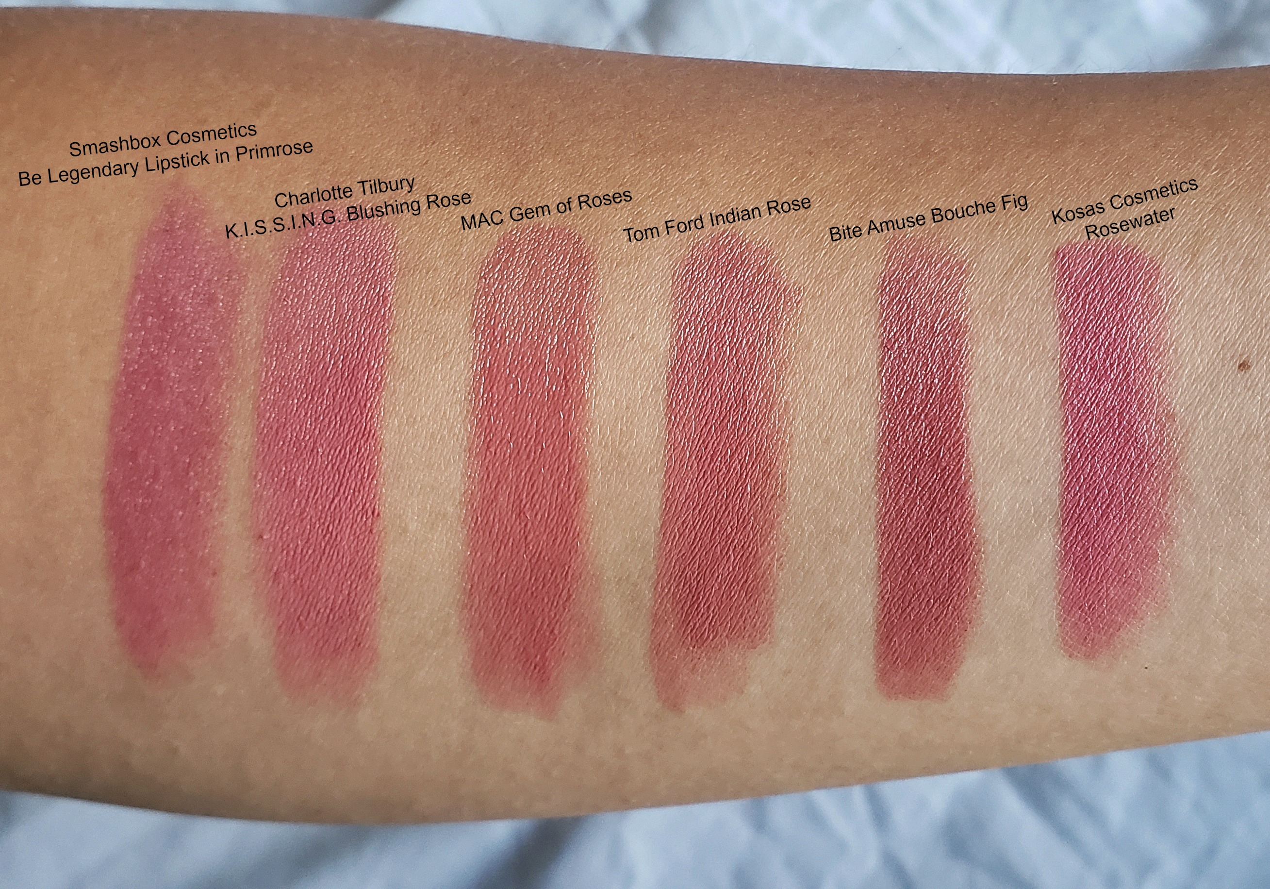 Charlotte Tilbury Blushing Rose comparison swatches